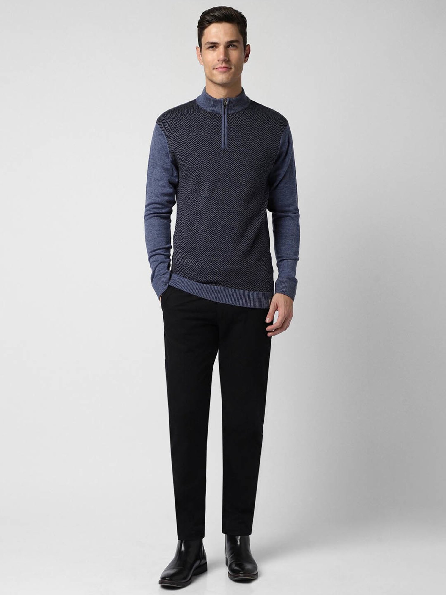 Peter England Casuals Blue Regular Fit Self Pattern Sweater