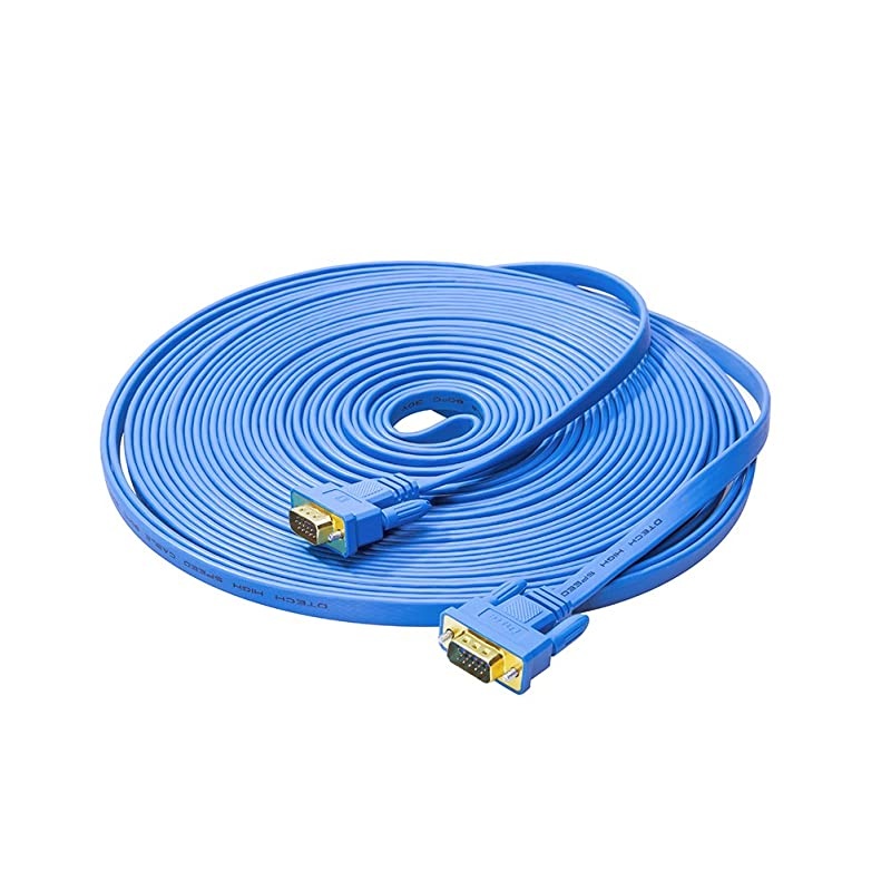 10m Flat VGA Cable Long 32 Feet Gold Plated Male to Male 15 Pin Connector Ultra Slim Blue Wire for Computer Monitor SVGA Projector