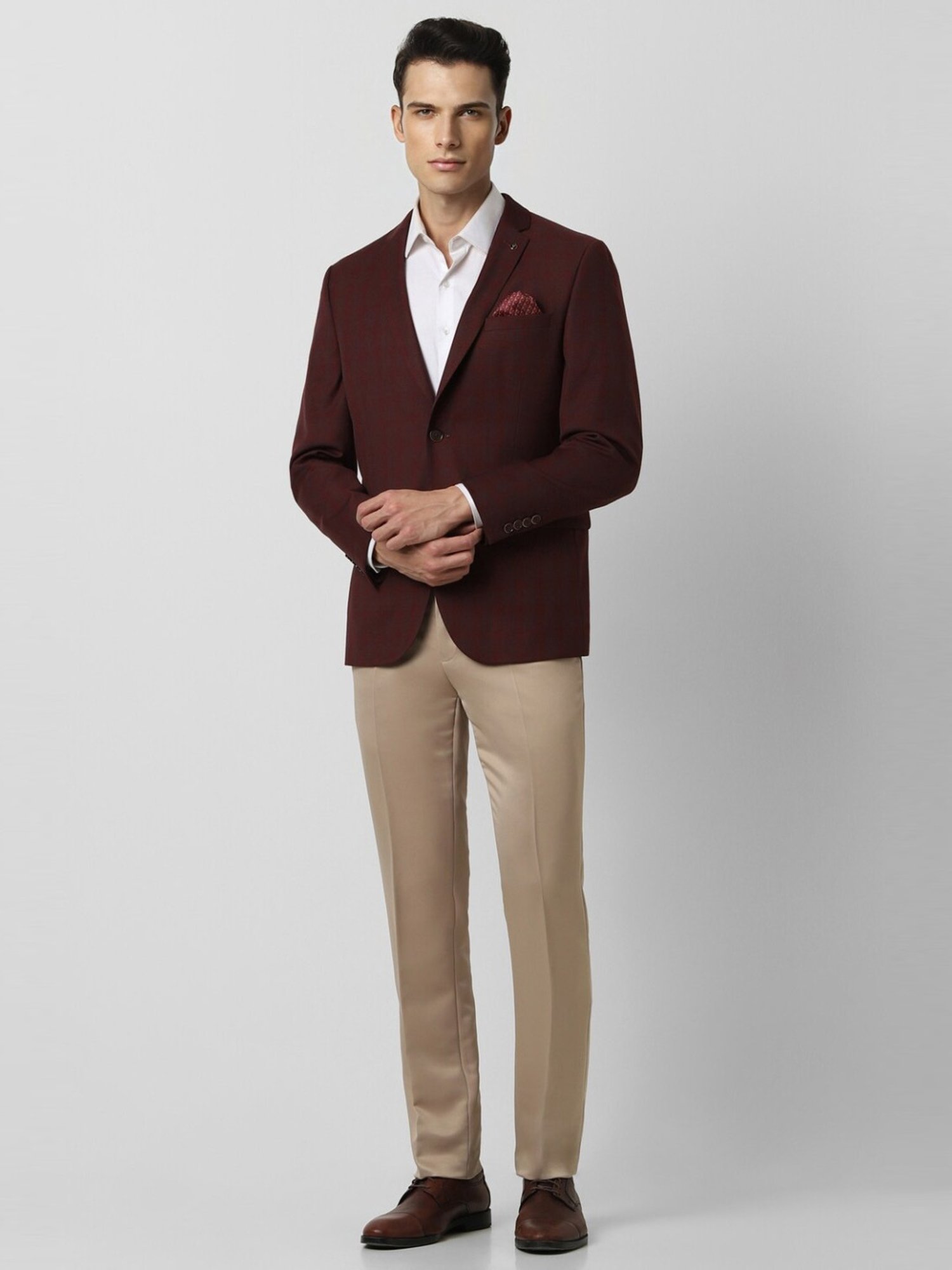 Van Heusen Maroon Slim Fit Checks Blazer