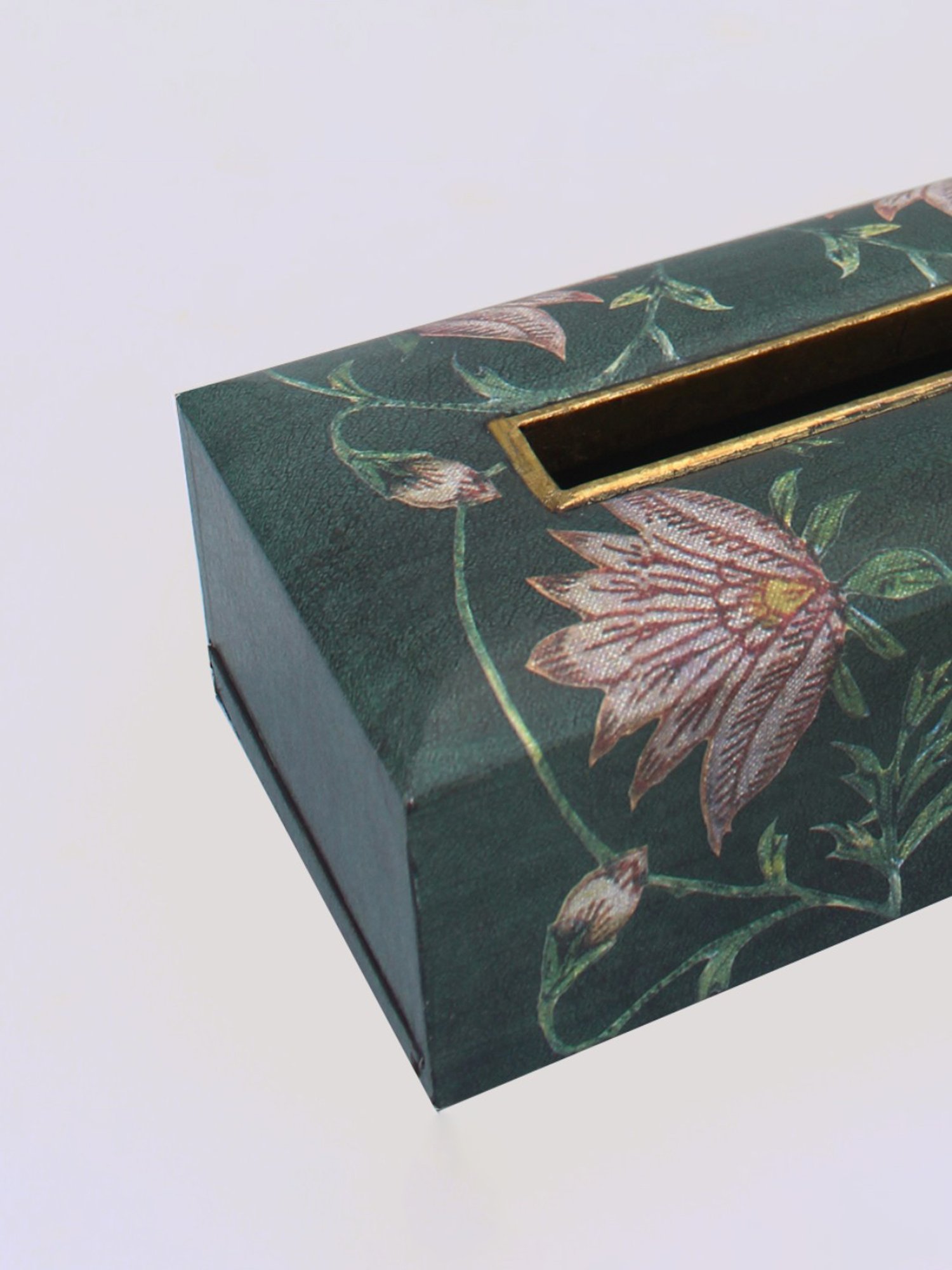 Karo Aafiya Printed Dark Green Wood Tissue Box