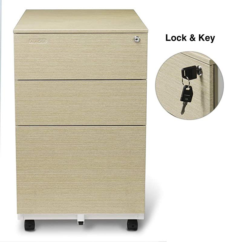 FC-103LW Modern Soho Design 3-Drawer Metal Mobile File Cabinet with Lock Key/Fully Assembled, White/Light Wenge