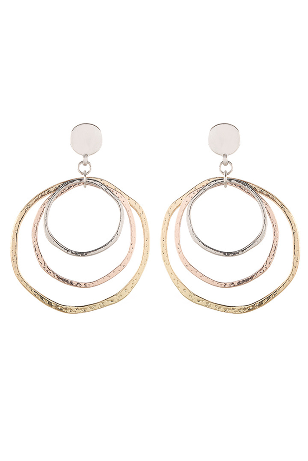 Silver 3-color Concentric Rings Dangle Earrings