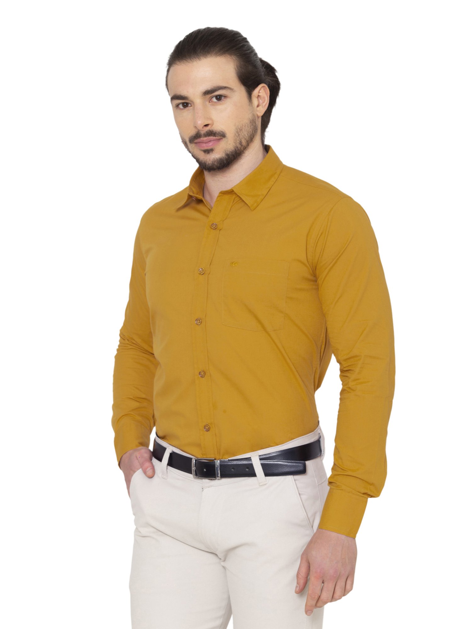 Allen Cooper Yellow Cotton Regular Fit Shirts