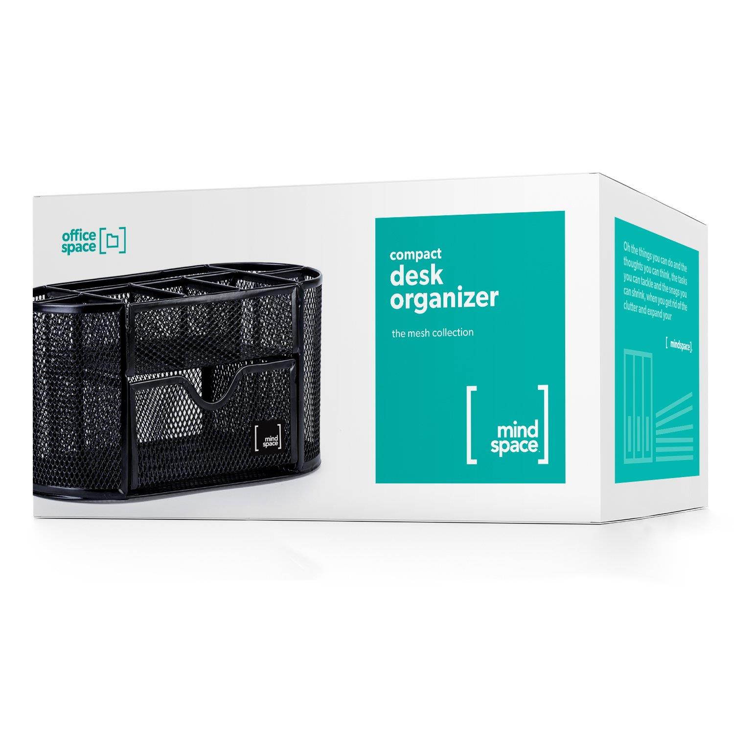 Pen Holder for Desk By Mindsapce with 8 Compartments + Drawer | The Mesh Collection, Black