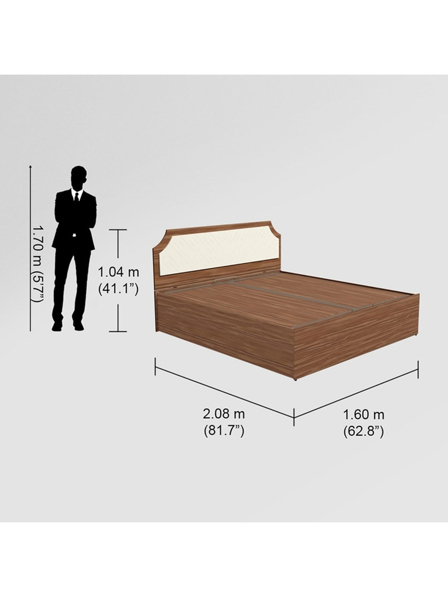 Godrej Interio N'Chant Morf Cream Engineered Wood Queen Bed with Hyrdraulic Storage