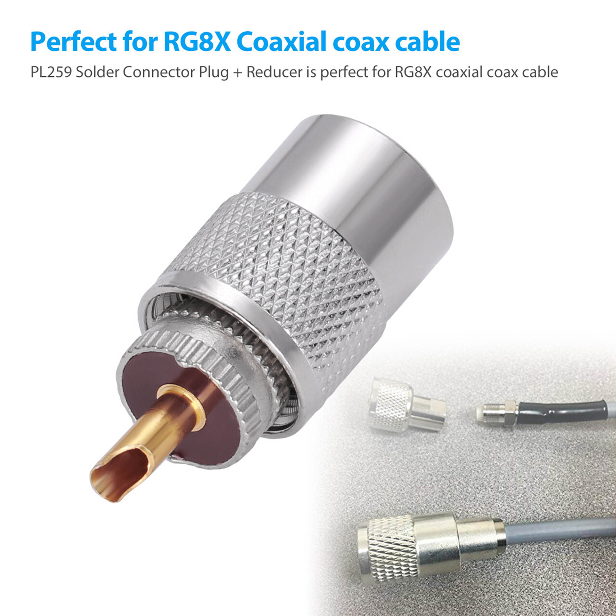 10 Pcs PL259 Solder Connector Plug With Reducer for RG8X Coaxial Coax Cable