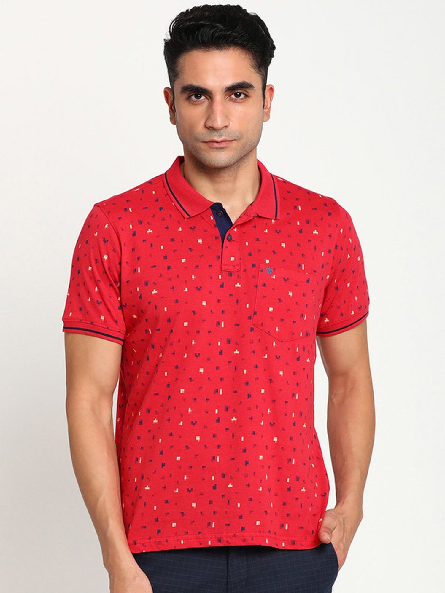 Turtle Red Slim Fit Printed Polo T-Shirt