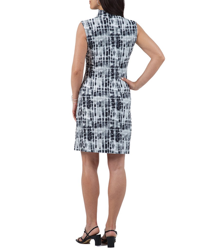 IBKUL Rue Print Sleeveless Mock Neck Tie-Dye Active Dress