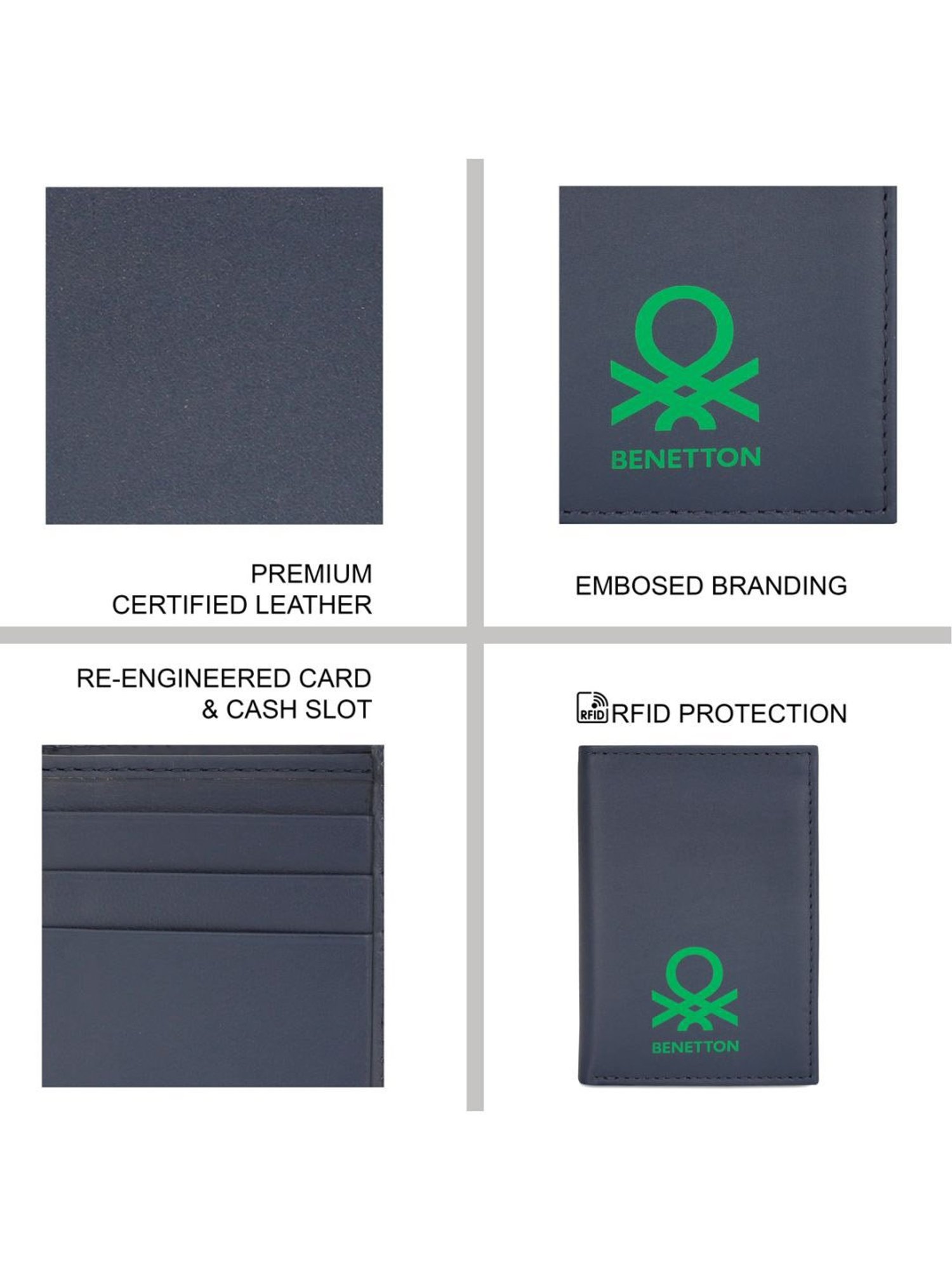 United Colors of Benetton Toledo Navy Leather Solid Tri-Fold Wallet