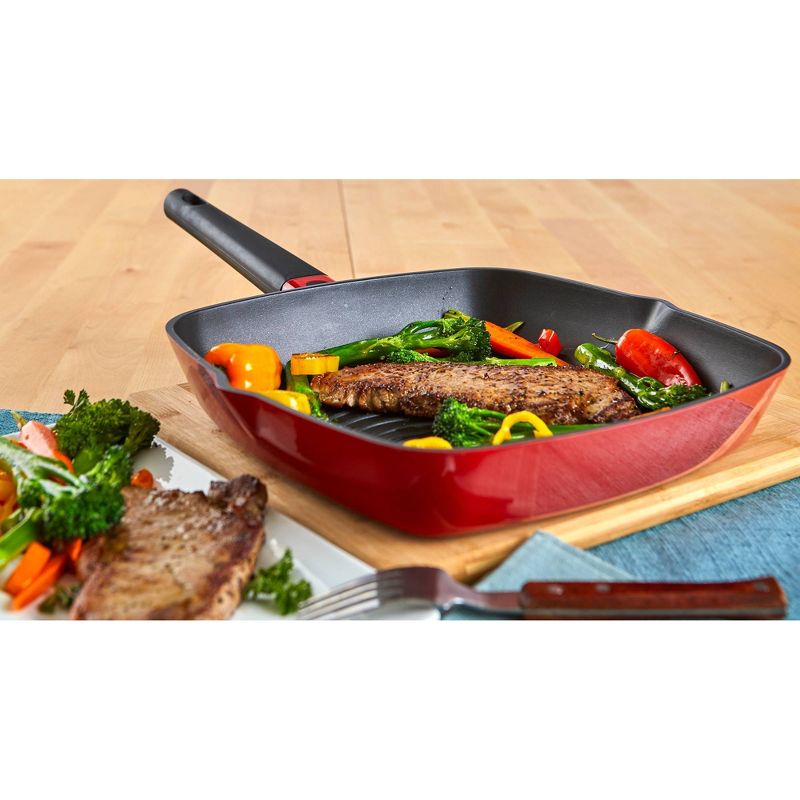 Imusa 11" Red Cast Aluminum Square Grill Pan with Soft Touch Handle