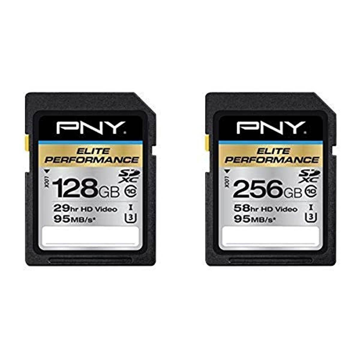 PNY P-SDX128U395-GE Elite Performance 128 GB High Speed SDXC Class 10 UHS-I, Flash Card and Elite Performance 256 GB High Speed SDXC Class 10 UHS-I, U3 up to 95 MB/Sec Flash Card
