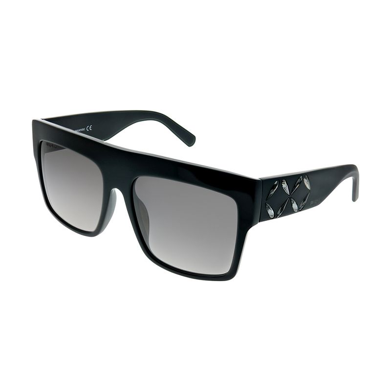 Swarovski SK0128 01B Womens Square Sunglasses Shiny Black 56mm