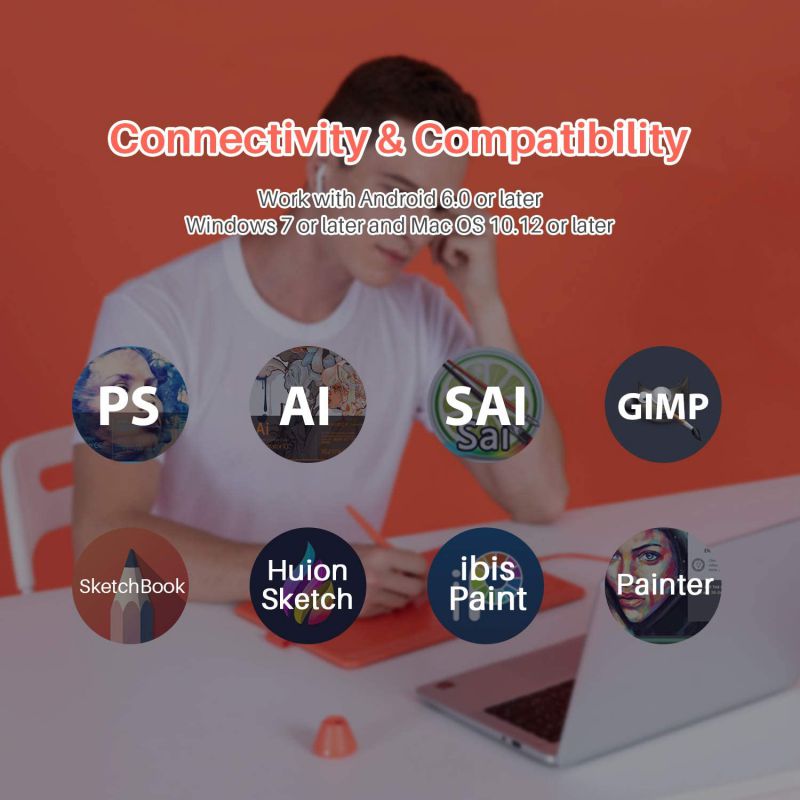 2020 Huion HS611 Graphics Drawing Tablet Android Supported Pen Tablet Tilt Function Battery-Free Stylus 8192 Pen Pressure with 8 Multimedia Keys 10 Express Keys and Touch Strip