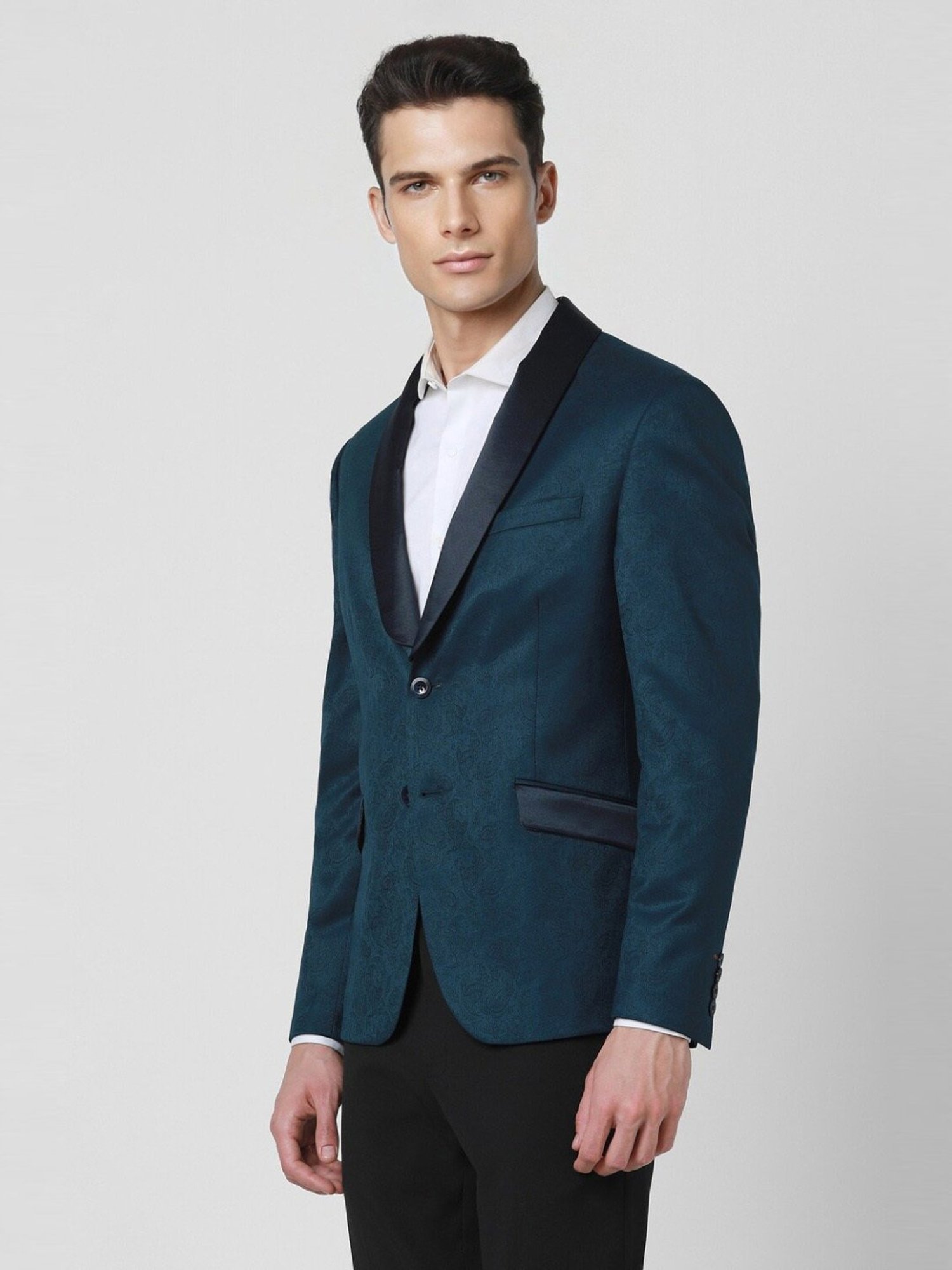 Van Heusen Blue Cotton Skinny Fit Printed Blazer