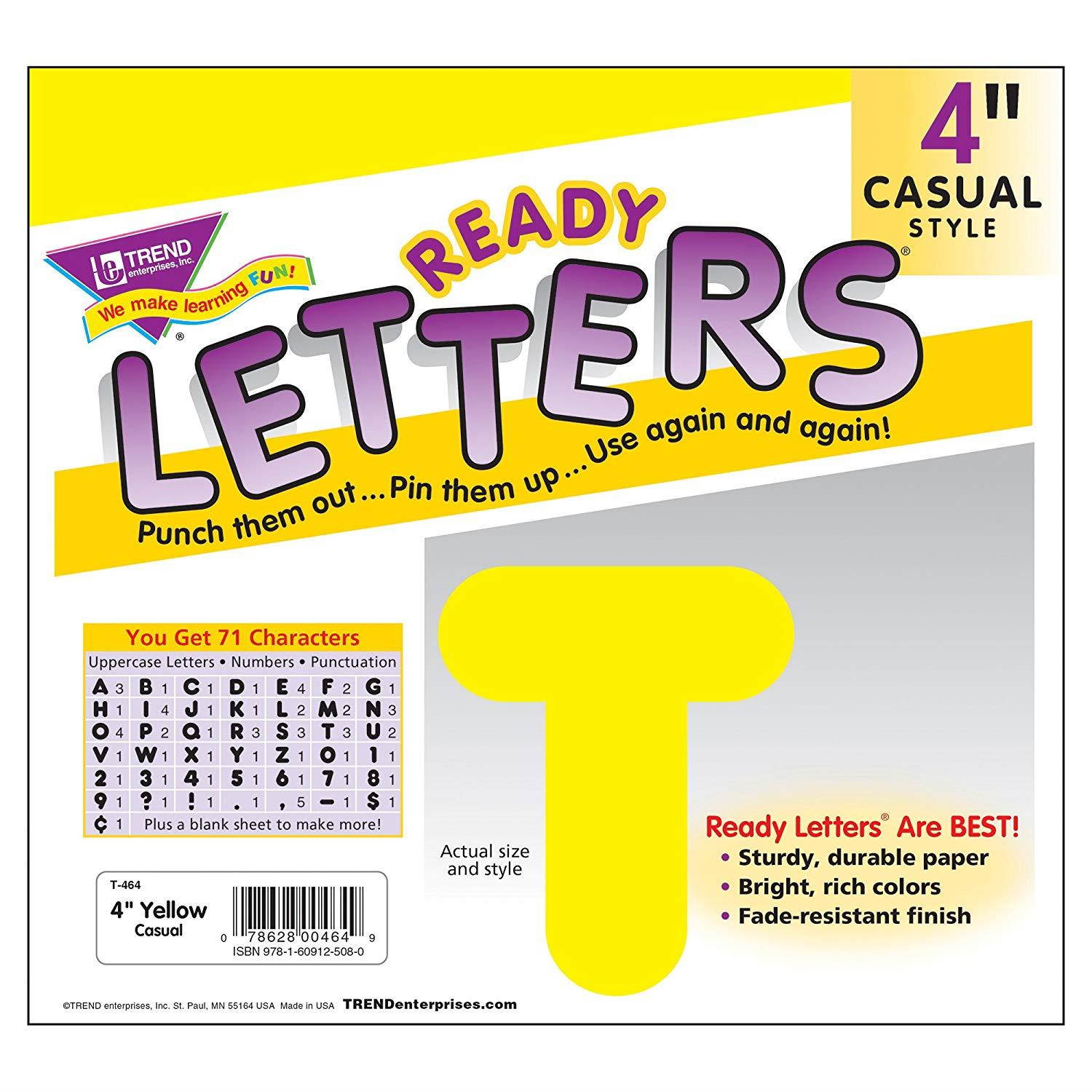 TREND enterprises, Inc. Yellow 4" Casual Uppercase Ready Letters
