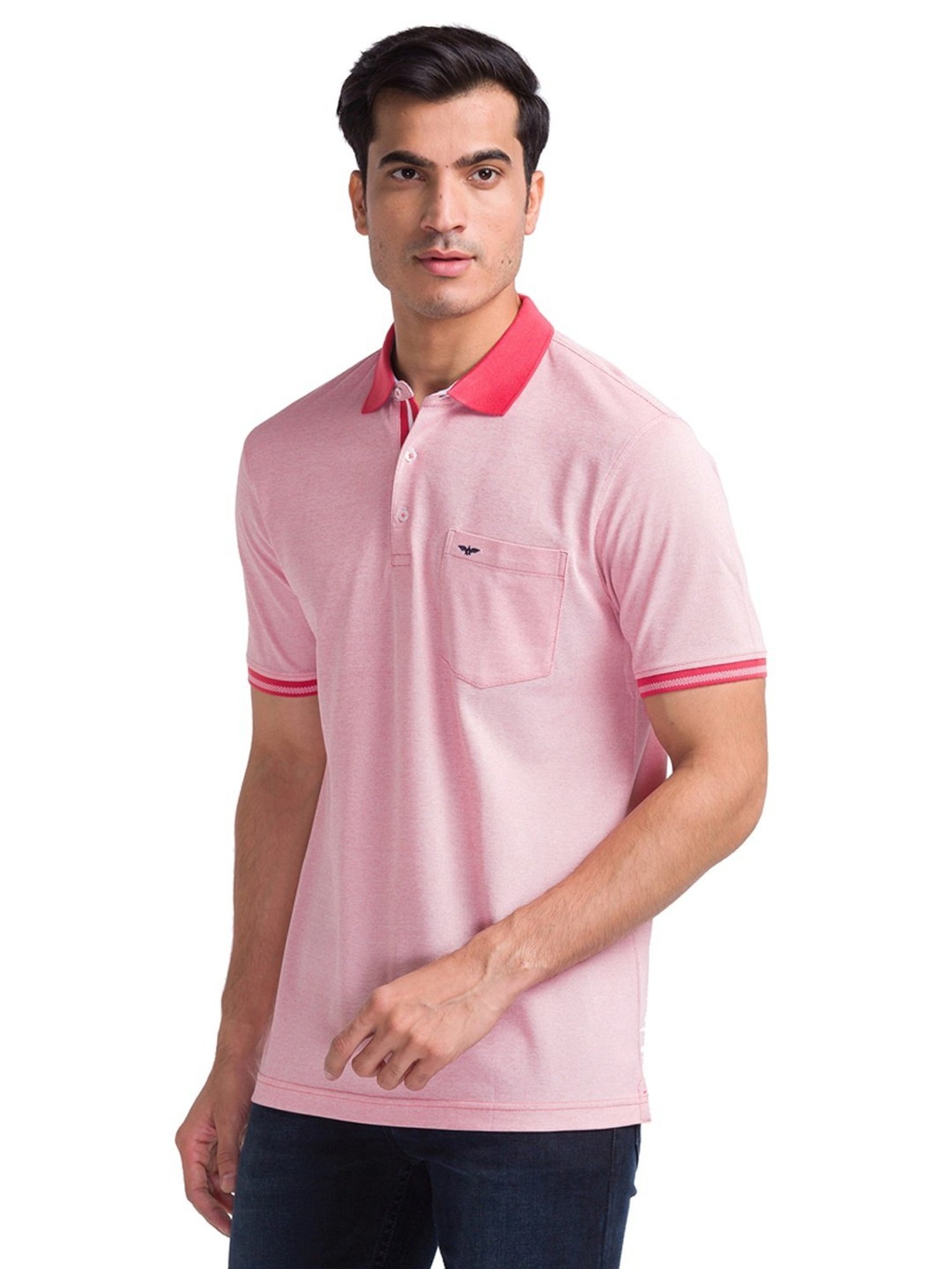 Park Avenue Light Red Cotton Slim Fit Polo T-Shirt