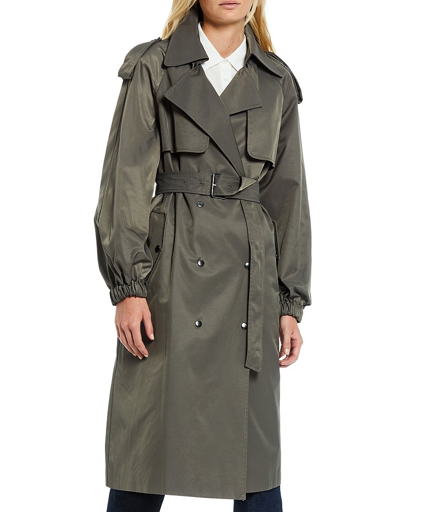 Kenneth Cole New York Short Water-Resistant Stand Collar Hooded Long Sleeve Chevron Puffer Jacket