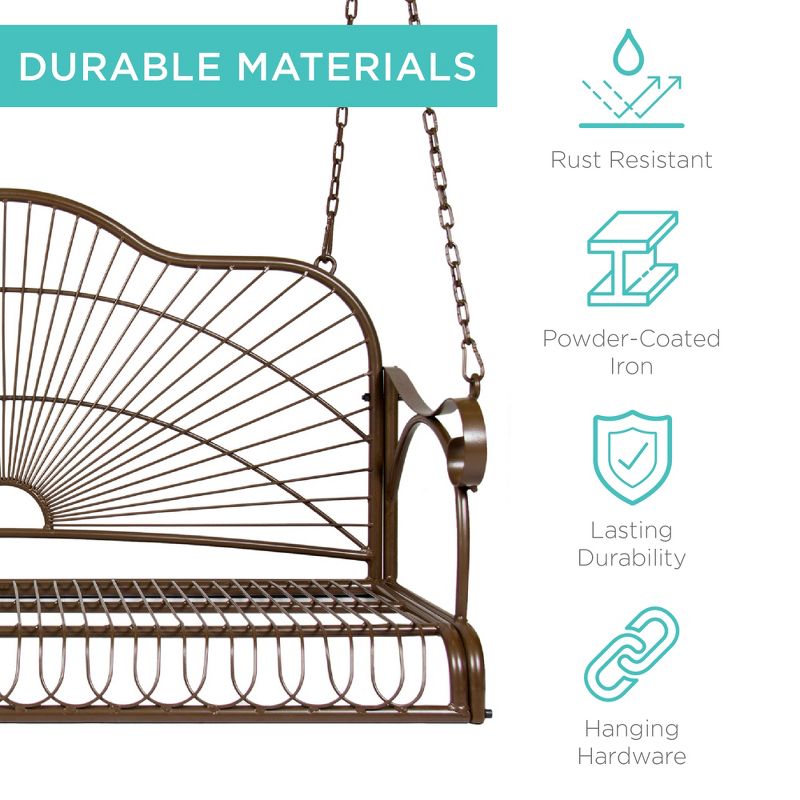Best Choice Products Hanging Iron Porch Swing Outdoor Patio Furniture Chair w/ Armrests, Mounting Chains