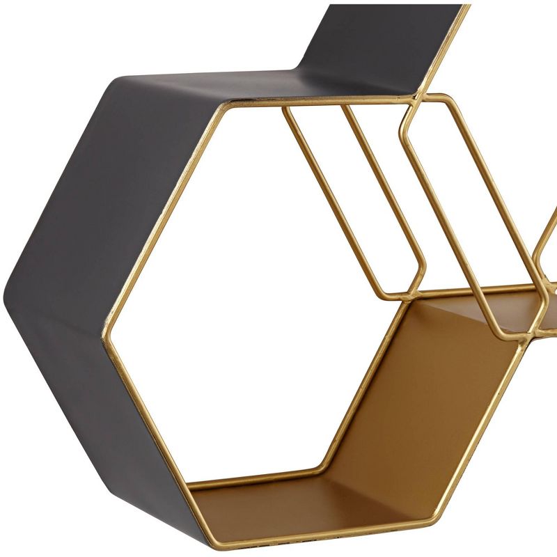Newhill Designs Roscoe Matte Gray and Gold Hexagonal Stack Metal Wall Shelf