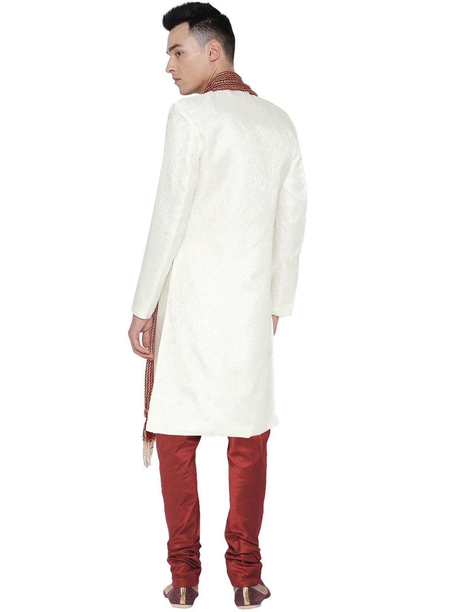 SG LEMAN Cream Regular Fit Embellished Sherwani Set