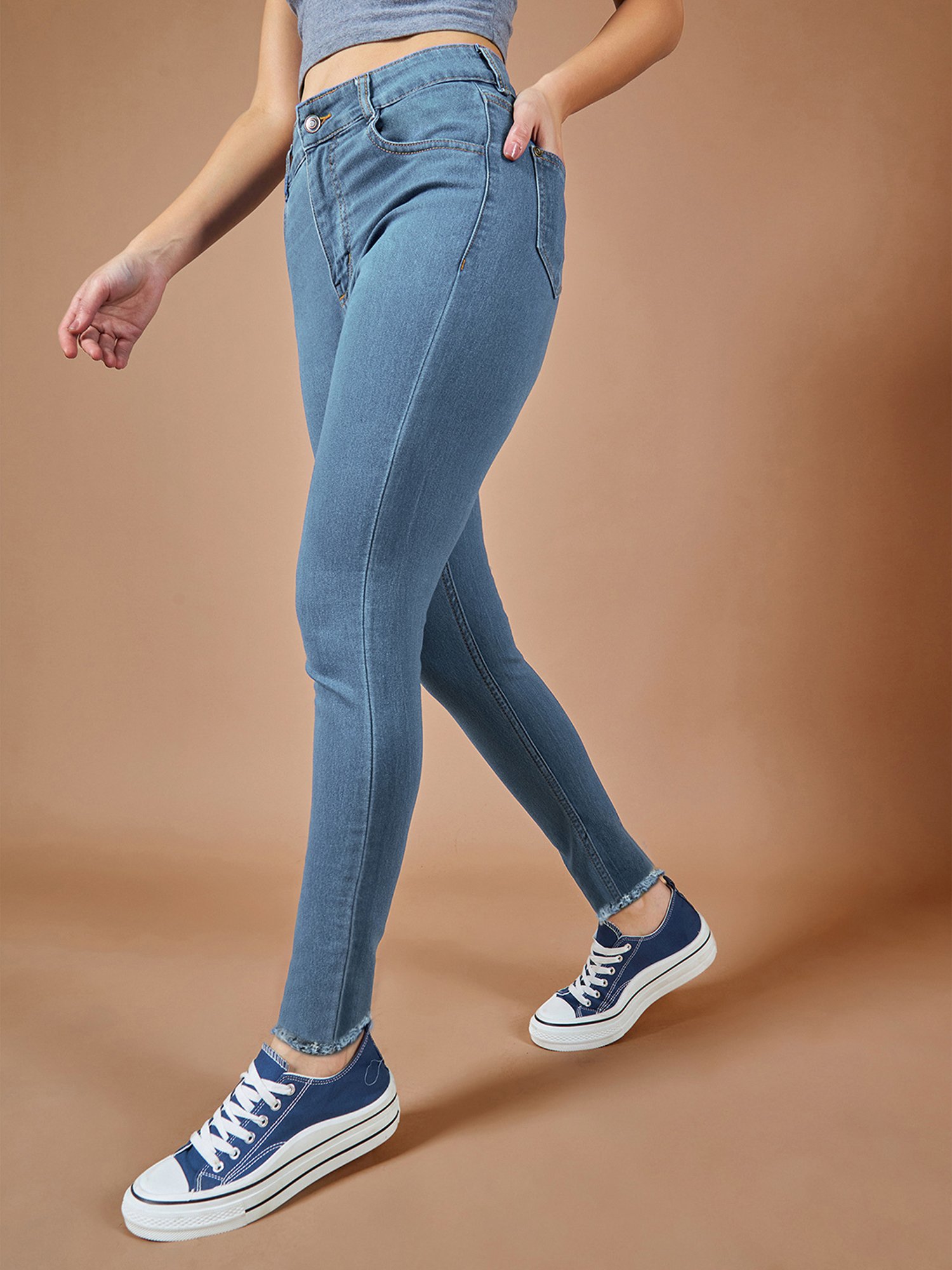 DOLCE CRUDO Blue Denim Skinny Fit High Rise Jeans