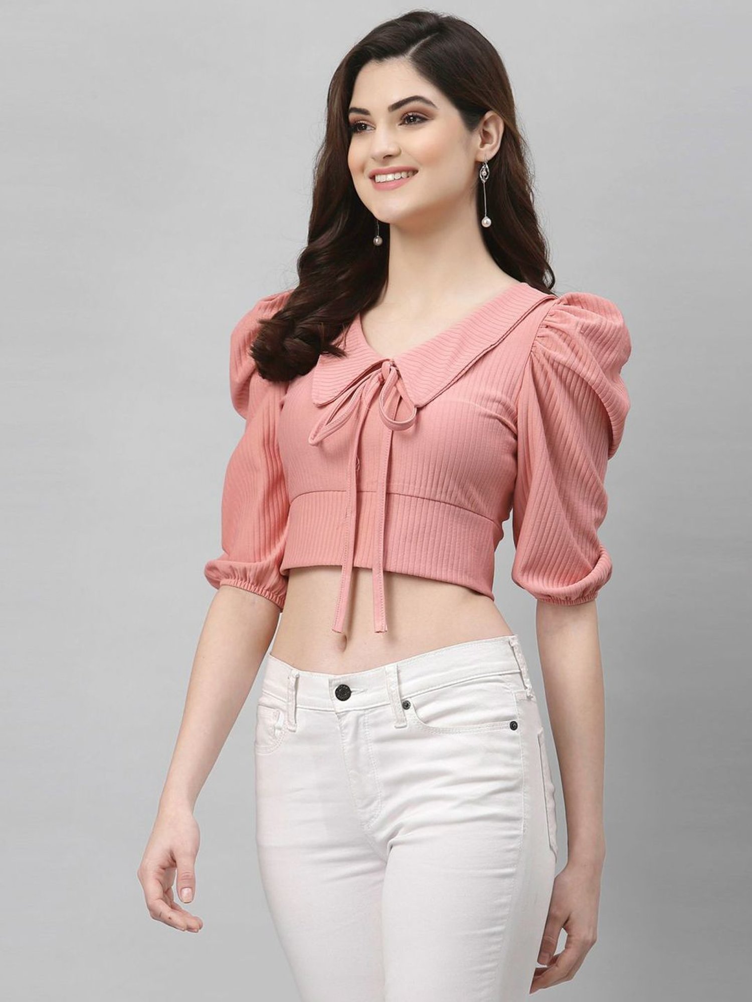 SELVIA Pink Short sleeve Crop Top