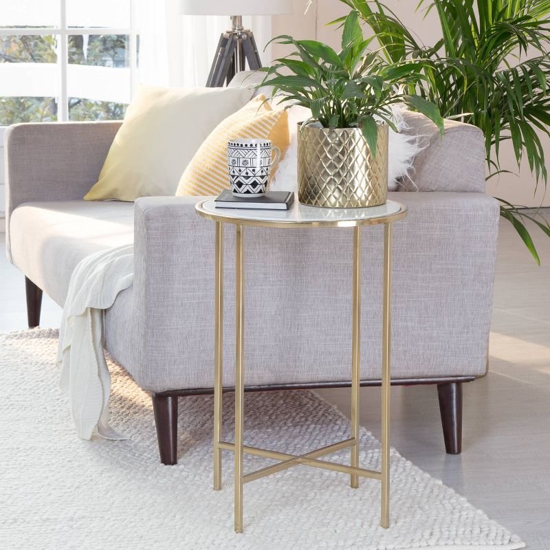 Elliott Marble Side Table White/Gold - Adore Decor