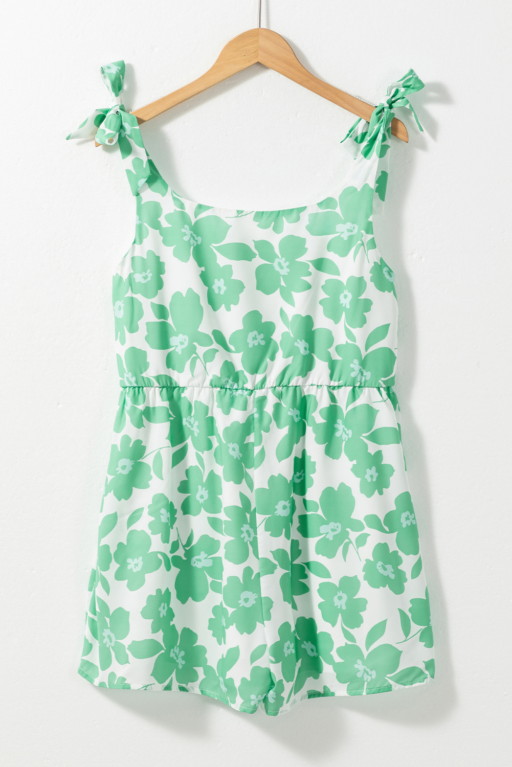 Green 60s Floral Print Knotted Strap Flared Romper