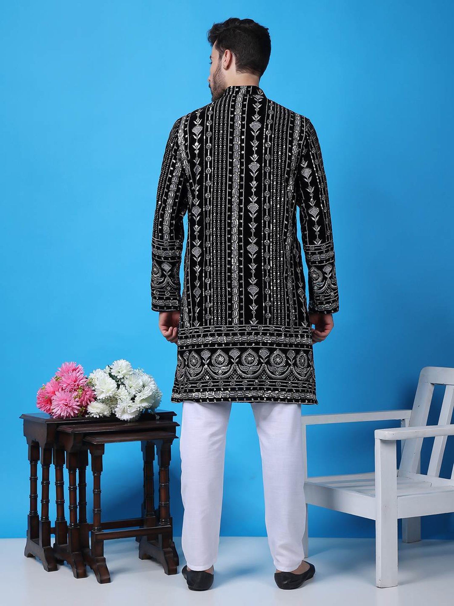 Sanwara White Regular Fit Chikankari Kurta & Churidar Set