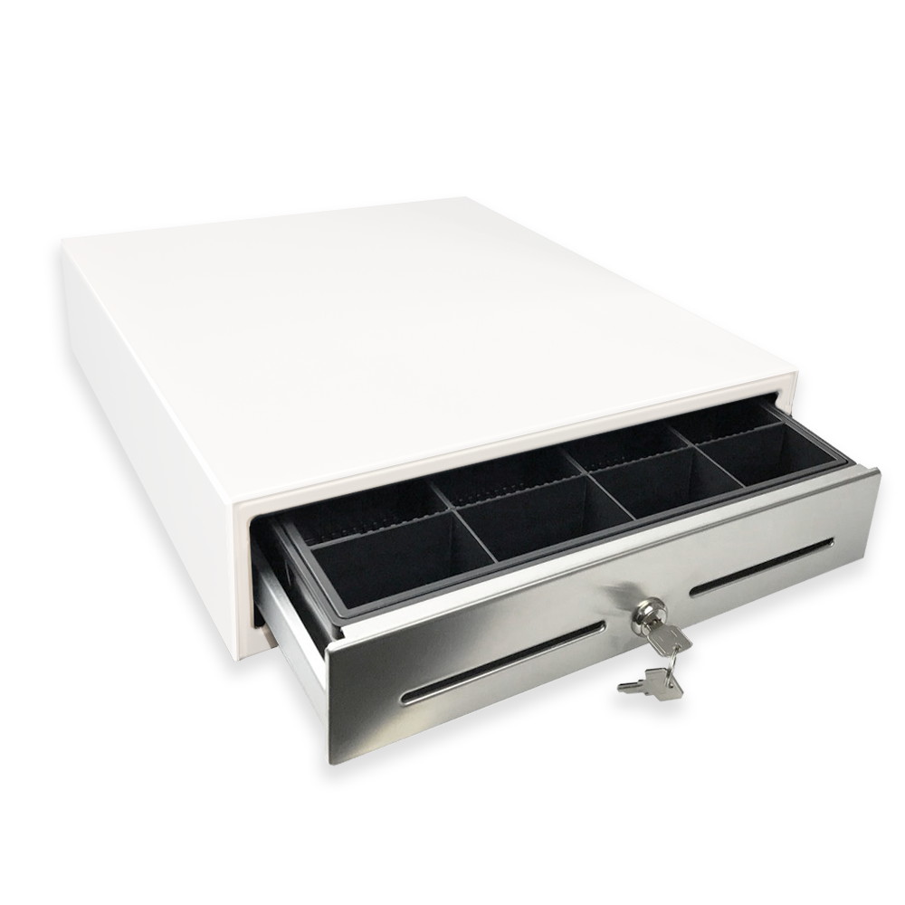 14" White Automatic POS Cash Drawer with Stainless Steel Front