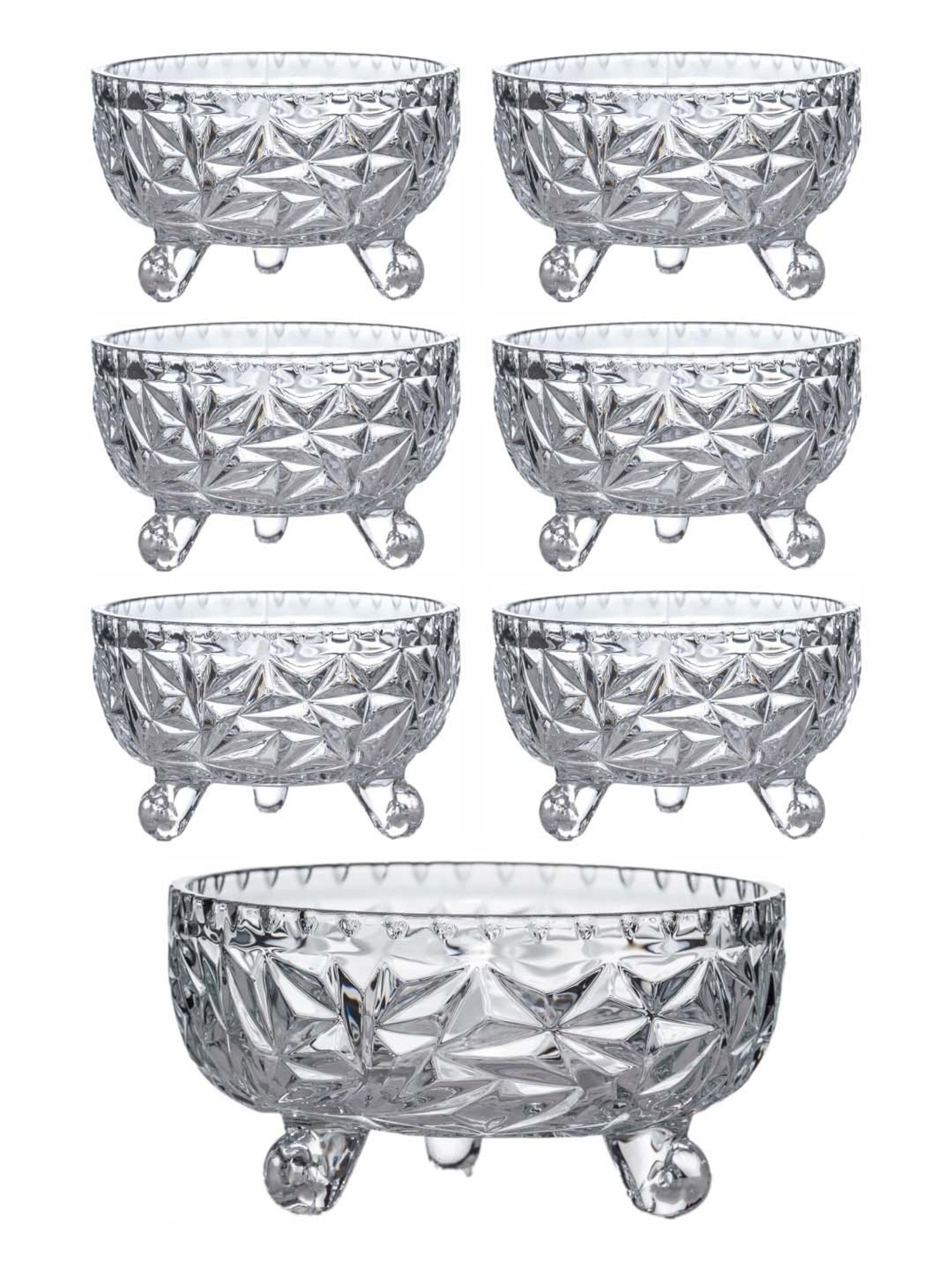 Roxx Transparent Glass 7-Piece Dessert Bowl & Serving Bowl Set