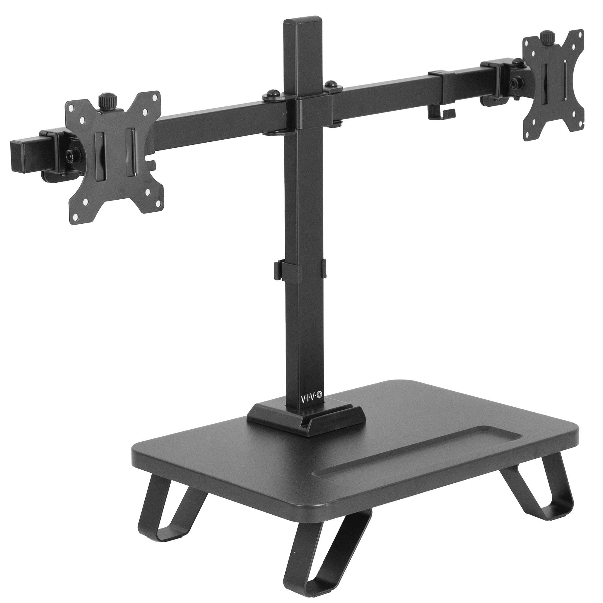 VIVO Black Freestanding Dual Monitor Stand with Riser for 17&rdquo; to 27&rdquo; Screens | Mount with Storage (STAND-V102SF)