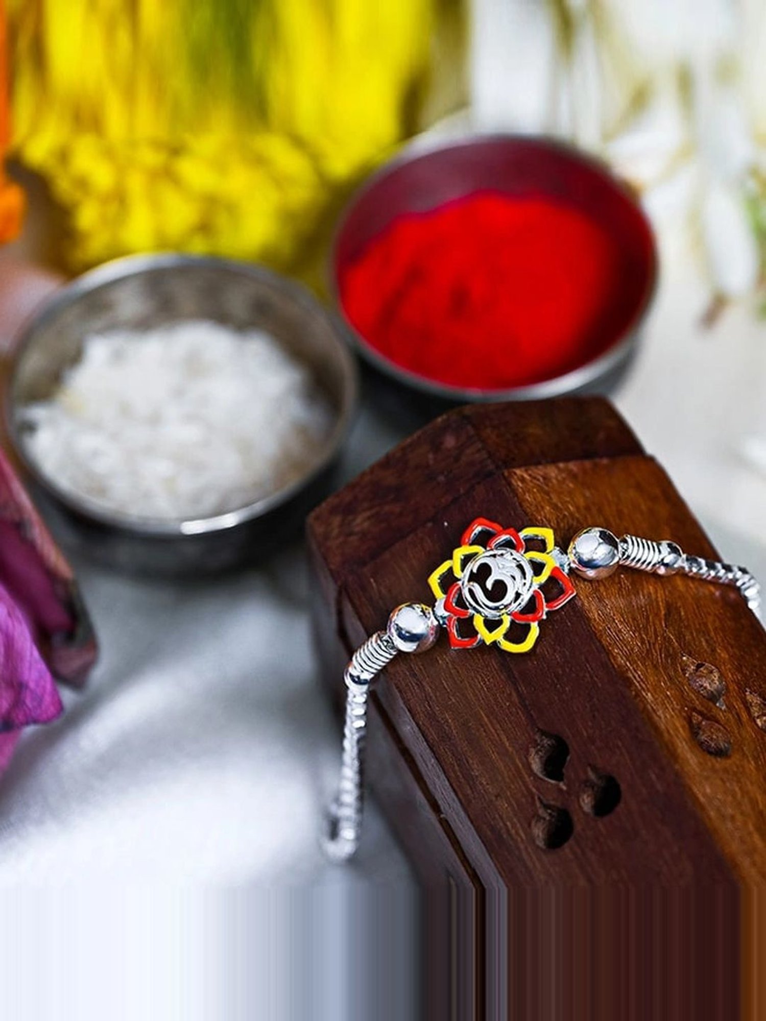 Touch925 Om Flower Rakhi cum Bracelet in Sterling Silver for Men