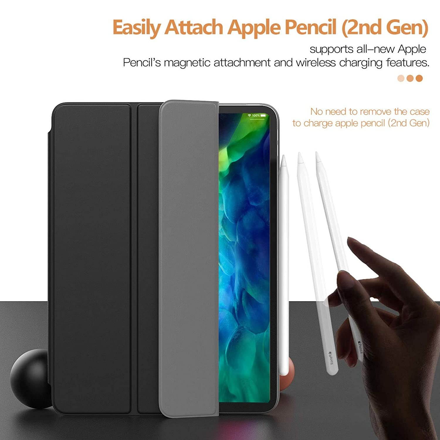 TiMOVO Case for New iPad Pro 11 Inch 2020 (2nd Generation), Strong Magnetic Trifold Stand Case Cover with Auto Sleep/Wake Fit iPad Pro 11" 2020 Release [Support Apple Pencil Pair & Charging] - Black