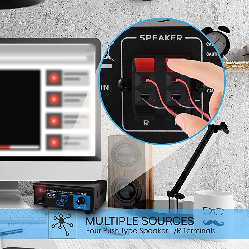 PCA1.5 2x15 Watt Stereo Power Amplifier - Compact Mini 2-Channel Portable Home Audio Speaker Receiver Box for Amplified Speakers Sound System with RCA Cable L/R Input for CD Player, Tuner, MP3