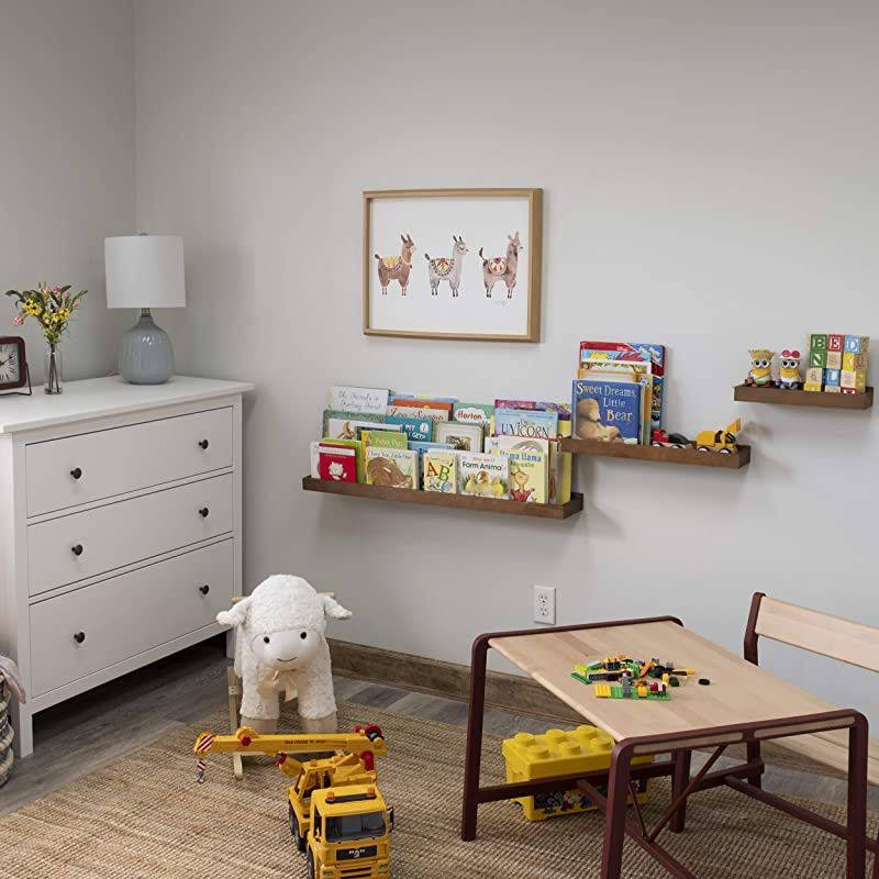 Philly Floating Shelves for Wall Wood Tray Bookshelf Set of 3 Walnut