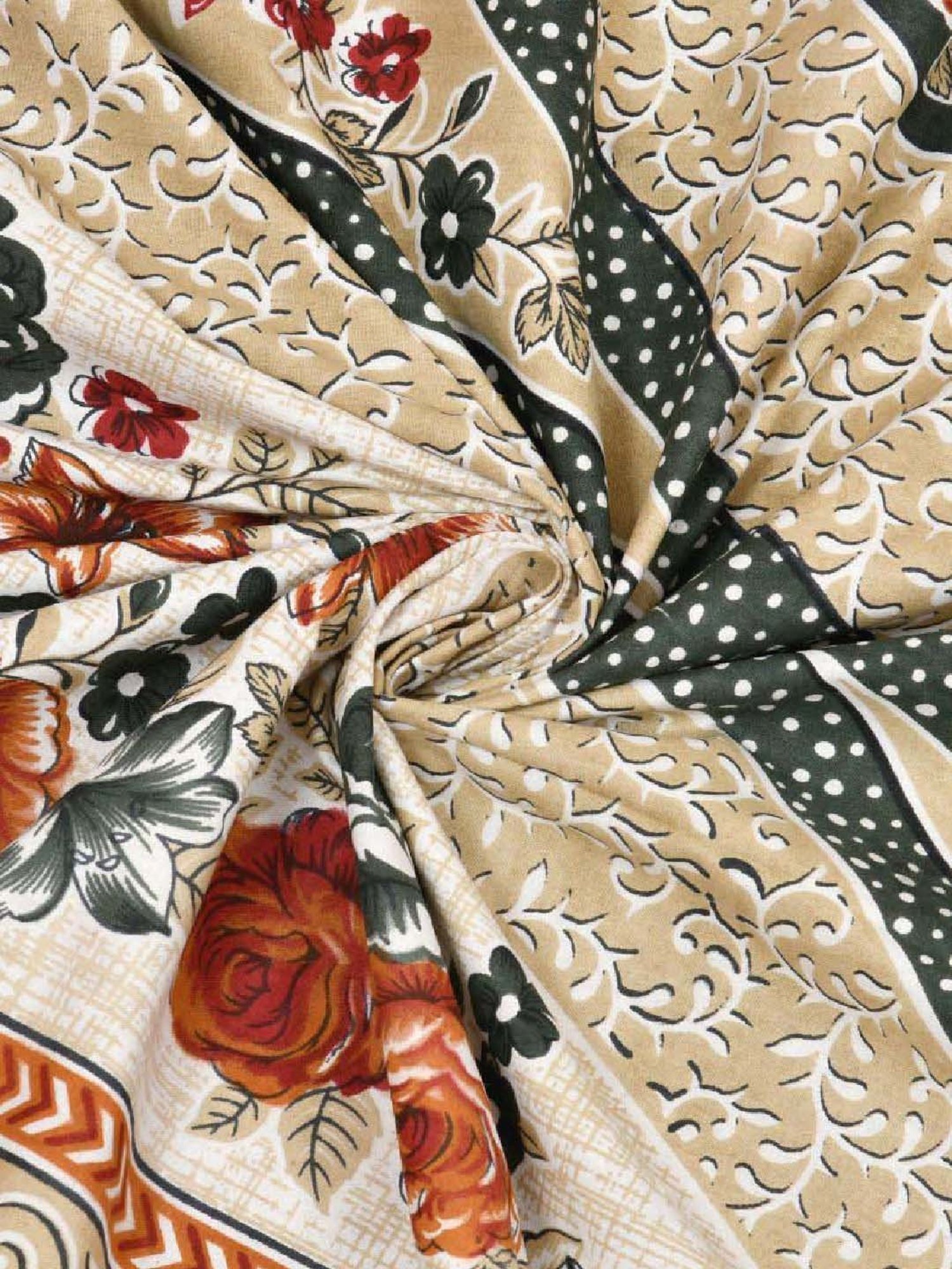 JaipurFabric Brown & Green 240 TC 100% Cotton Fresh Delight Double Bedsheet with 2 Pillow Covers