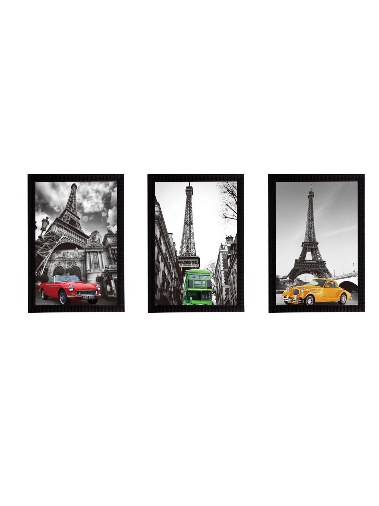 eCraftIndia Set Of 3 Eiffel Tower Views Satin Matt Texture UV Art Painting