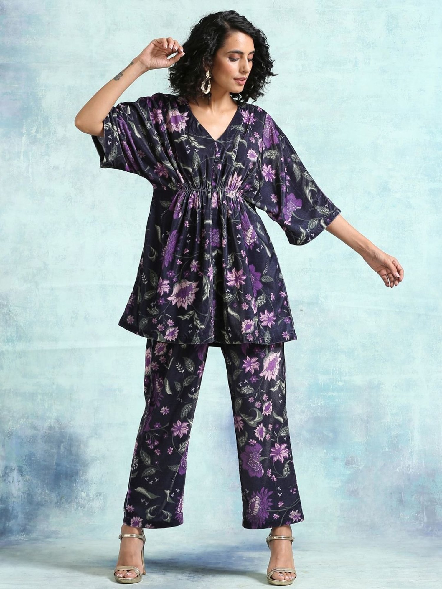 true Browns Black Printed Velvet Co-Ord set