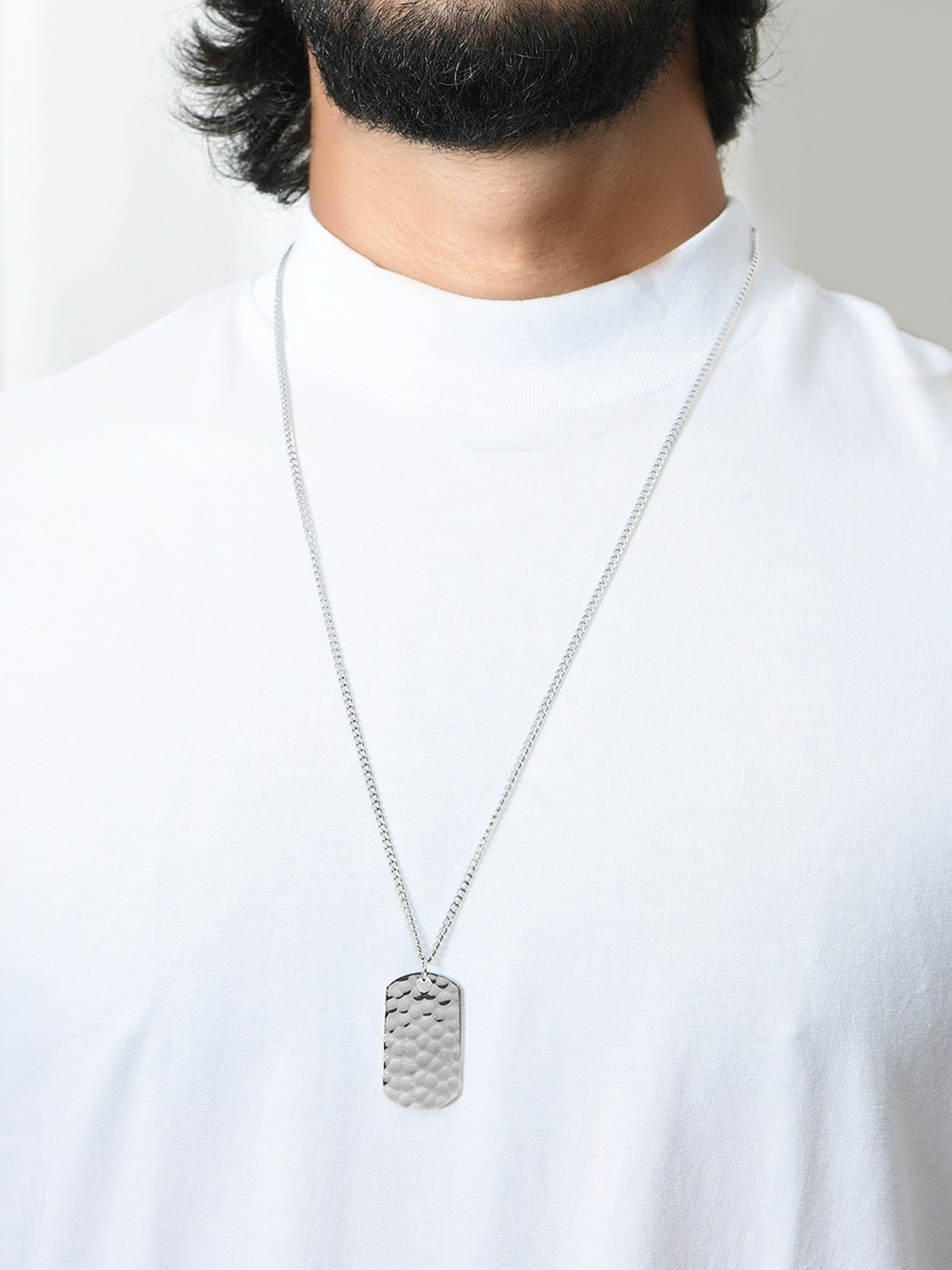The Bro Code Black Dog Tag Charm Cuban Silver Necklace for Men