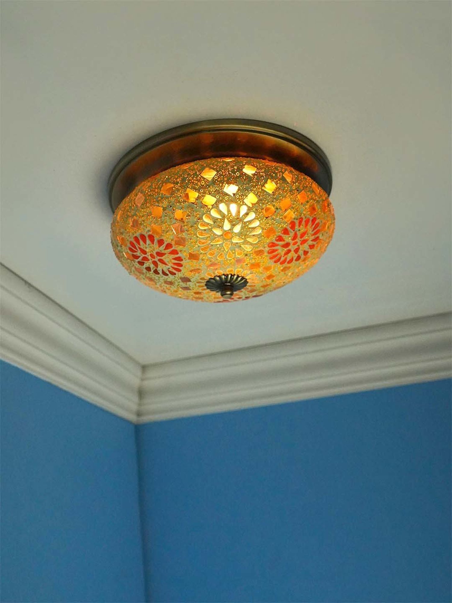 Fos Lighting 'Tilak Mosaic' Antique Gold Brass Hand-Painted Ceiling Lamp - Set of 1