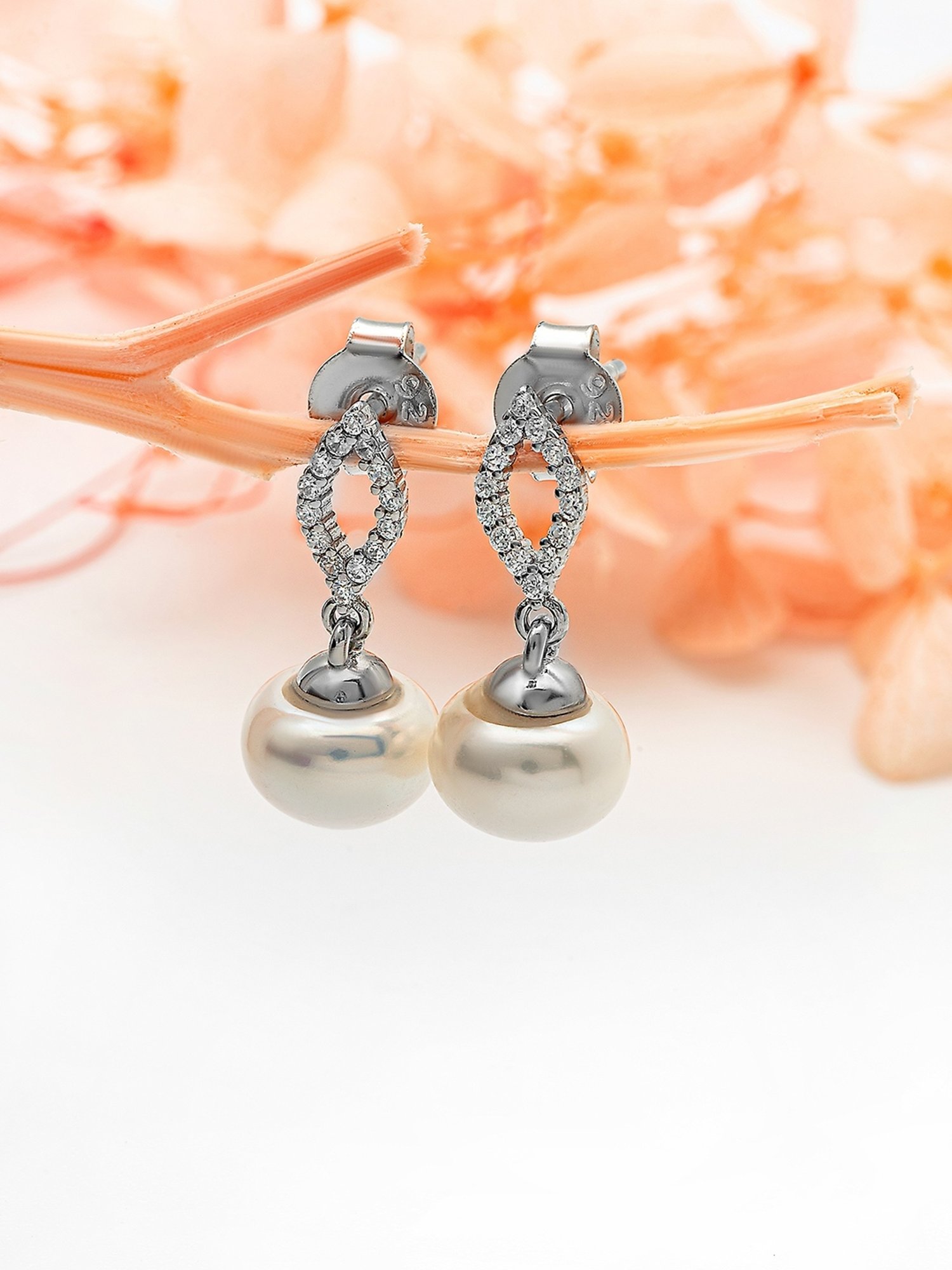 Silberry 92.5 Sterling Silver Pearl Fruit Earrings for Women