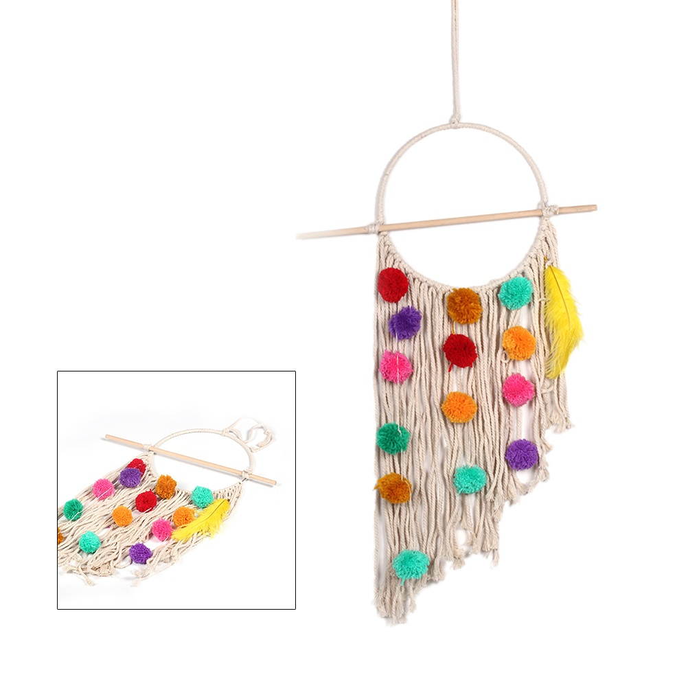 1pc Colorful Plush Ball Tassel Tapestry Wall Pendant Nordic Weaving DIY Handmade Bohemian White Living Room Wedding Decoration