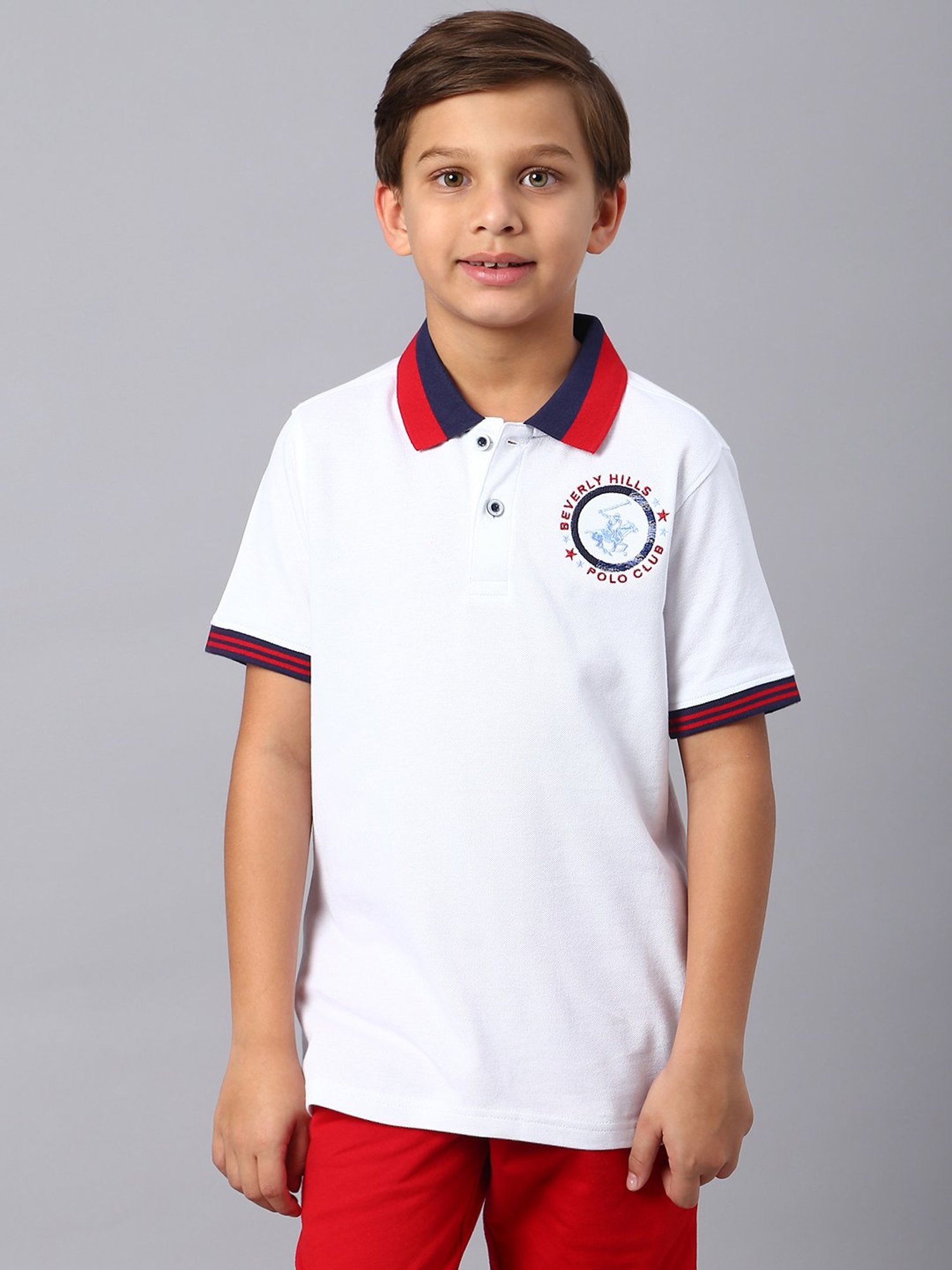 Beverly Hills Polo Club Kids White Solid Polo T-Shirt