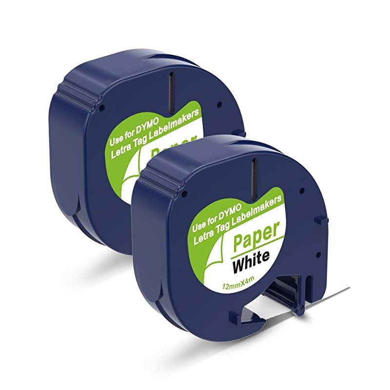 Compatible Label Tape Replacement for Dymo Letratag Refills 10697 91330 S0721510 for Dymo LetraTag Label Makers Black on White12mm 12inch x 13ft 4m2Pack