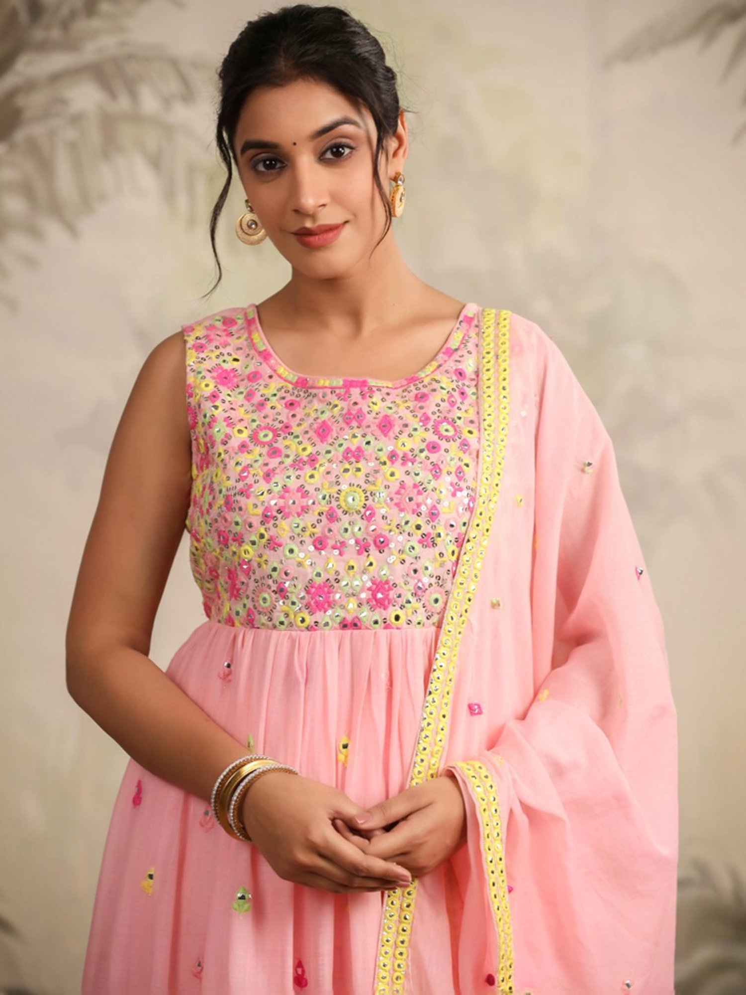 SCAKHI Pink Cotton Embroidered Kurta Pant Set With Dupatta