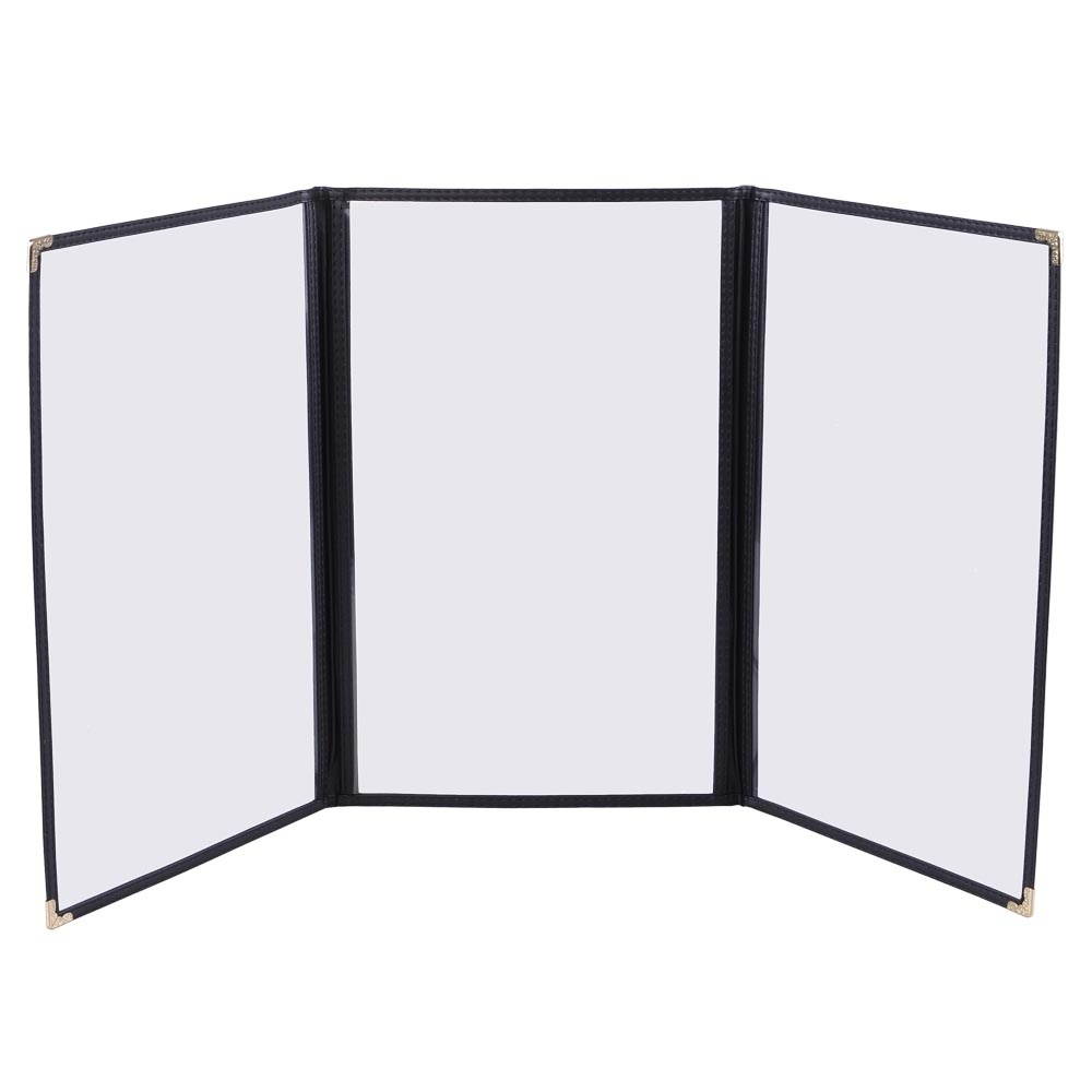 30 Menu Cover 8.5X14 6 View Triple Fold Double Stitch Trim Cafe Restaurant Black