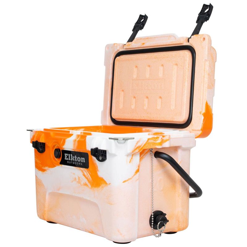Elkton Outdoors ELK-ICE-20ORG Heavy Duty Rotomolded Portable 20 Quart Commercial Grade Insulated Hardside Ice Chest Beverage Cooler, Orange
