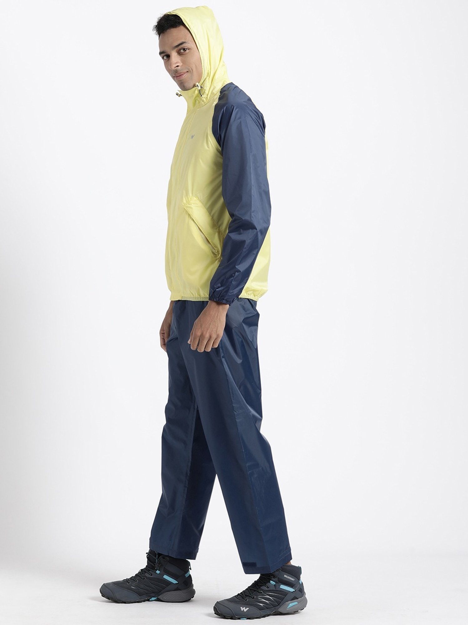 Wildcraft Lime & Navy Regular Fit Colour Block Rainwear Jacket