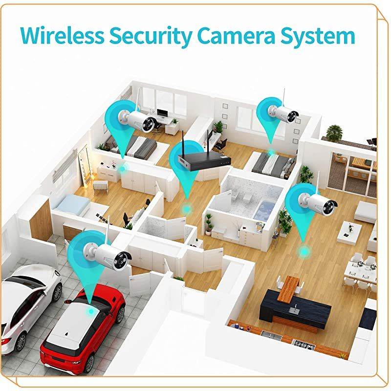 HM241 1080P Wireless Security Camera System, 8CH NVR 4Pcs Home Outdoor WiFi Surveillance Camera with Night Vision, Waterproof, Motion Alert, Remote Access, No Hard Disk